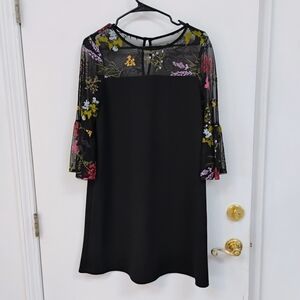 Alyx Black Dress with Floral Long Sleeves